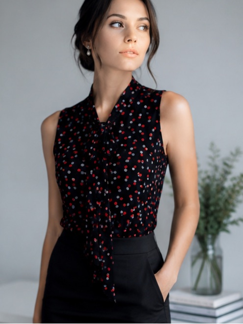 Halogen Bowtie Polka Dot Top